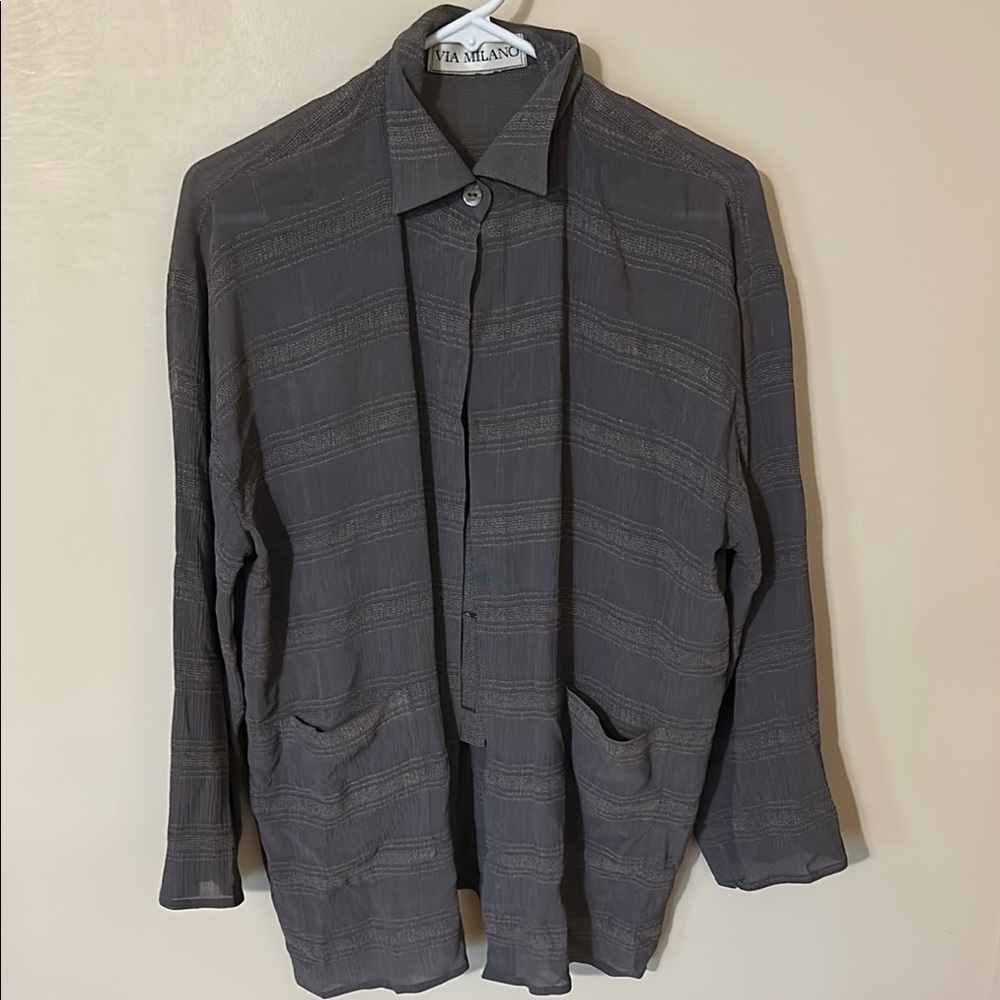 Vintage Via Milano Gray Lightweight Shirt blouse size small